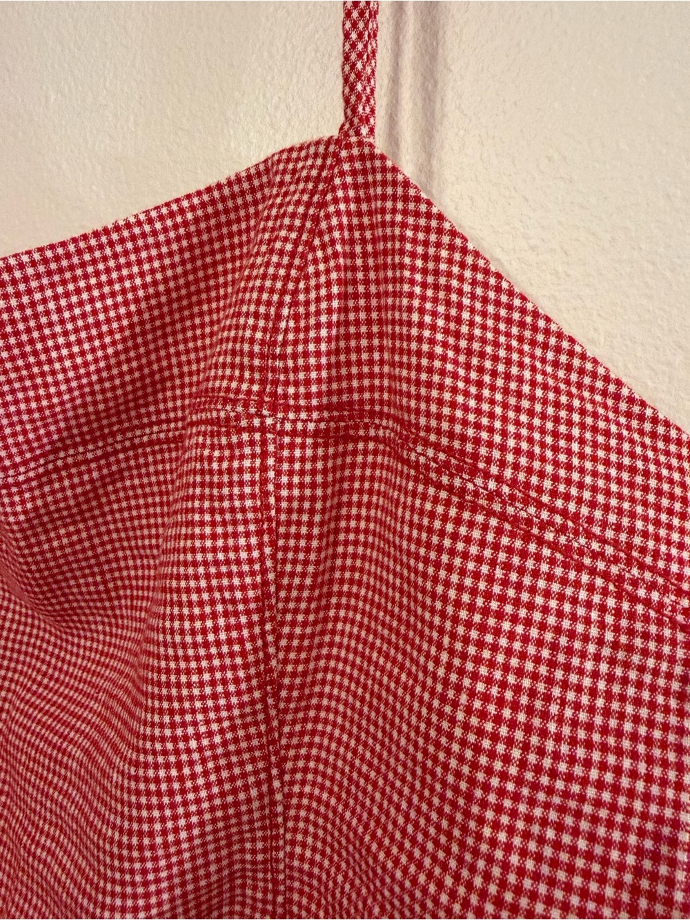 Everlane The Seamed Top in Stretch Linen Red Gingham Smocked Back NWT Size M - Picture 5 of 16